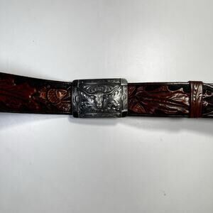 CLINT ORMS Martin 1801 Longhorn Trophy Buckle, Silver King Chatsworth Belt Sz 34